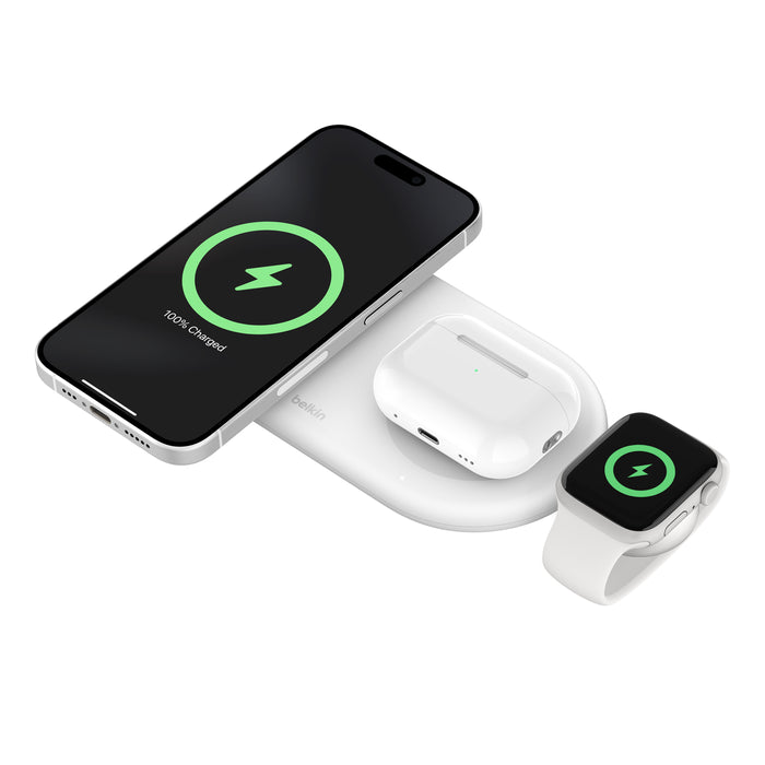 Belkin 3-in-1 Magnetic Wireless Charging Pad with Qi2 15W White