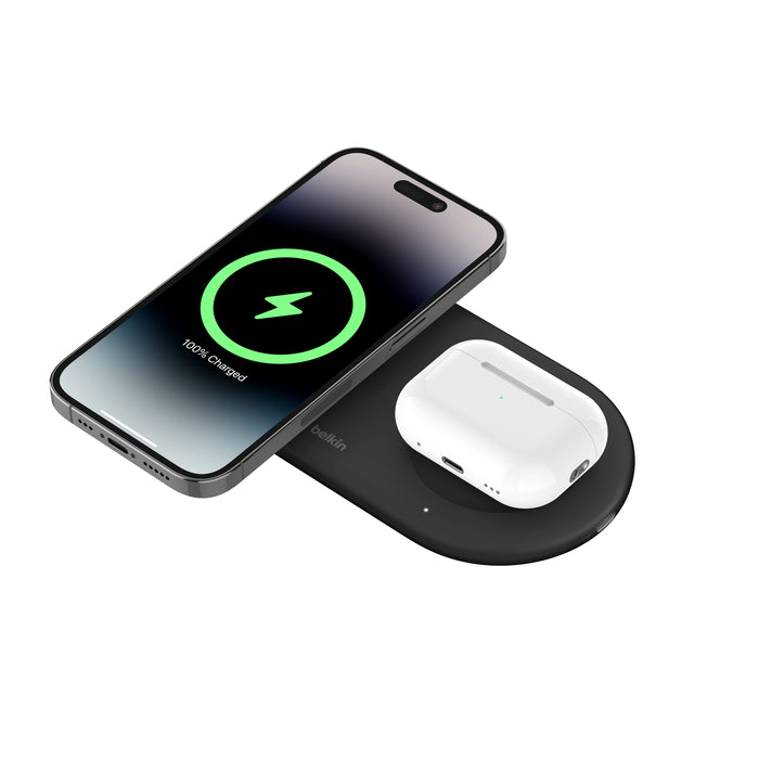 2-in-1 Magnetic Wireless Charging Pad with Qi2 15W Black