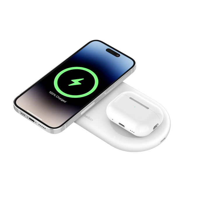 2-in-1 Magnetic Wireless Charging Pad with Qi2 15W White