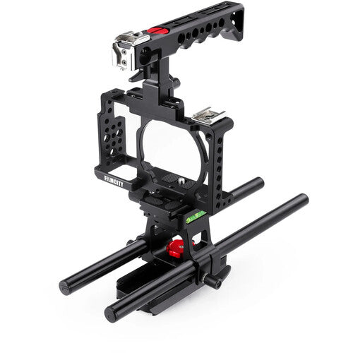 FILMCITY DSLM Video Cage with Top Handle & 15mm Rod Support for Select Sony Mirrorless