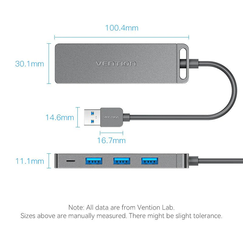 Vention 4-Port USB 3.0 Hub With Power Supply 0.15/0.5/1M Black/Gray