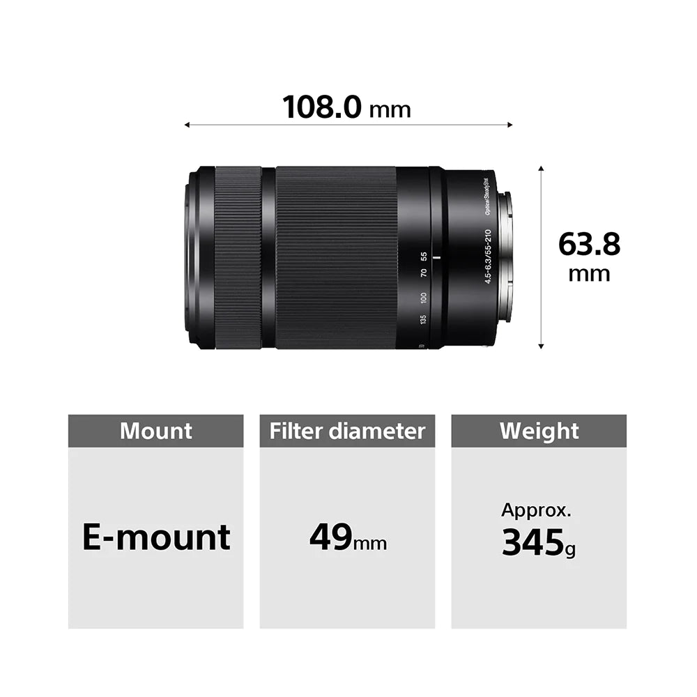 Sony E 55–210 Mm F4.5–6.3 OSS (SEL55210) E-Mount Aps-C, Telephoto Zoom Lens