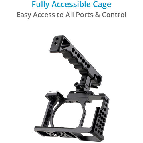 FILMCITY DSLM Video Cage with Top Handle & 15mm Rod Support for Select Sony Mirrorless