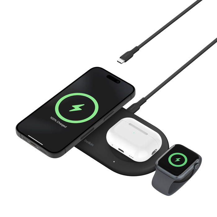 Belkin 3-in-1 Magnetic Wireless Charging Pad with Qi2 15W Black