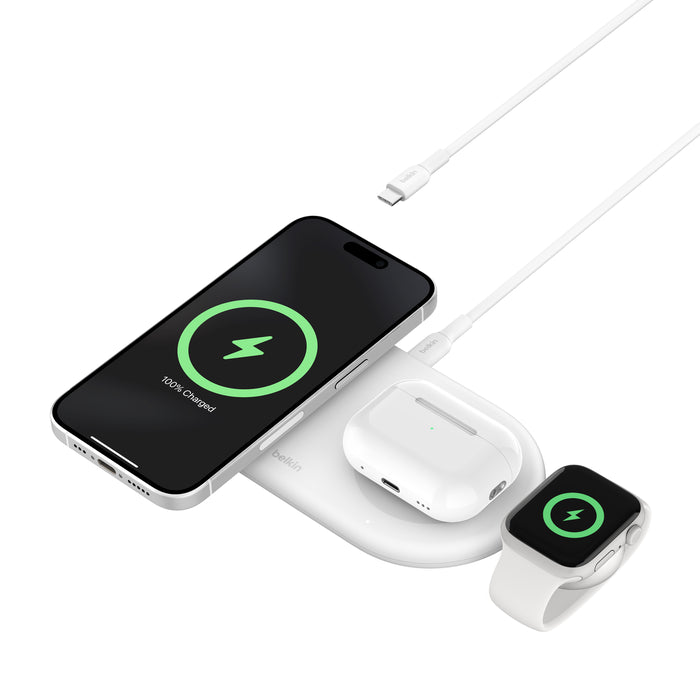 Belkin 3-in-1 Magnetic Wireless Charging Pad with Qi2 15W White