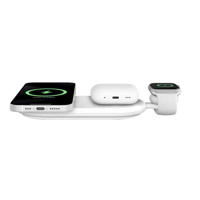 Belkin 3-in-1 Magnetic Wireless Charging Pad with Qi2 15W White