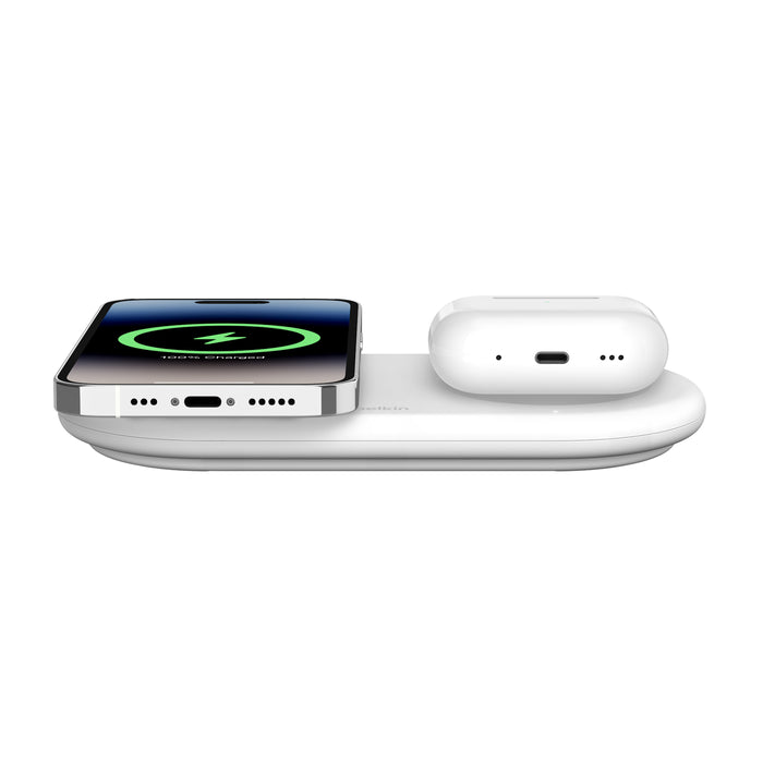 2-in-1 Magnetic Wireless Charging Pad with Qi2 15W White