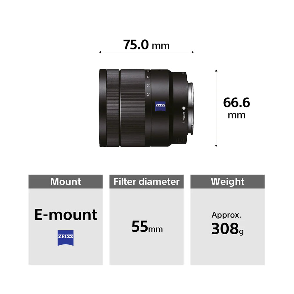 Sony Vario-Tessar® T* E 16–70 Mm F4 ZA OSS (SEL1670Z) E-Mount APS-C, Standard Zoom Lens