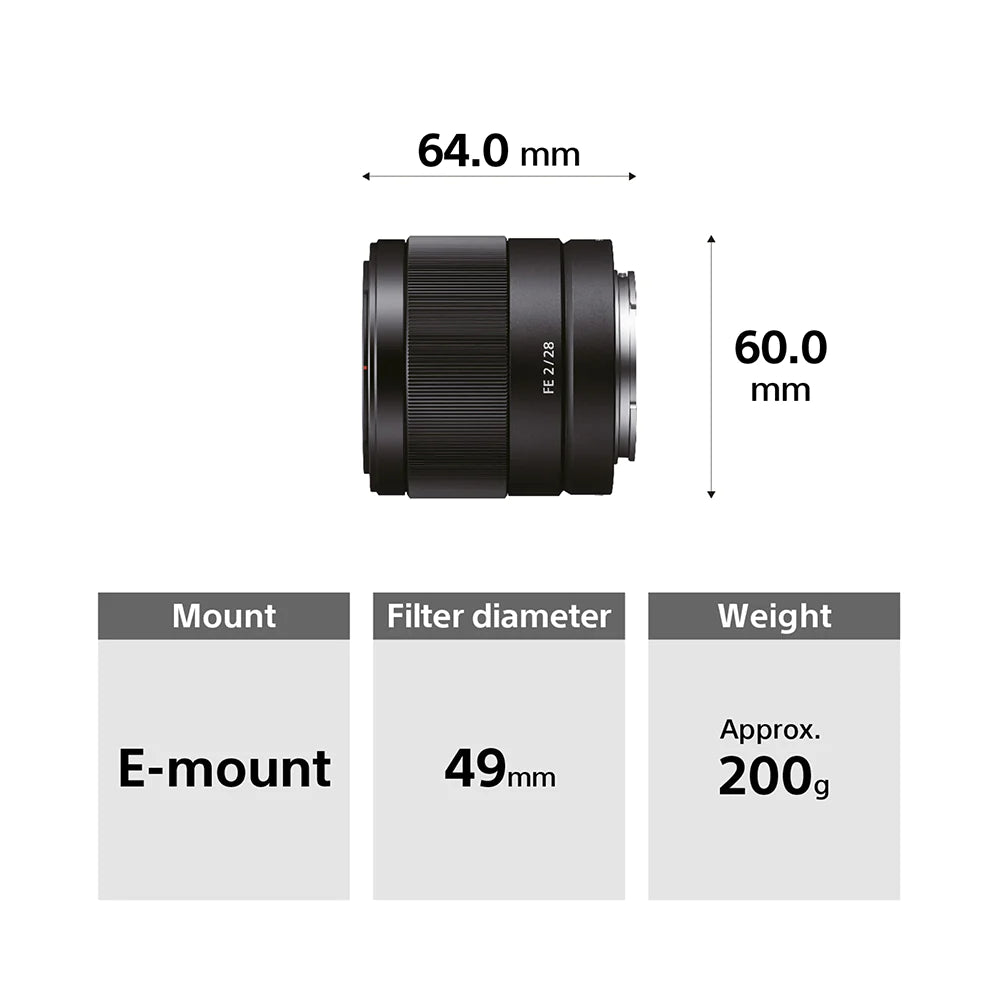 Sony FE 28mm F2 (SEL28F20) E-Mount Full-Frame, Wide-Angle Prime Lens