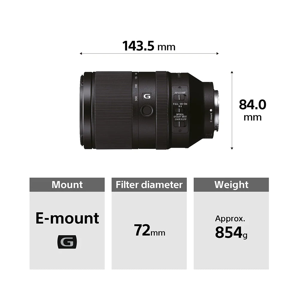 Sony FE 70-300mm F4.5-5.6 G OSS (SEL70300G) E-Mount Full-Frame, Telephoto Zoom G Lens