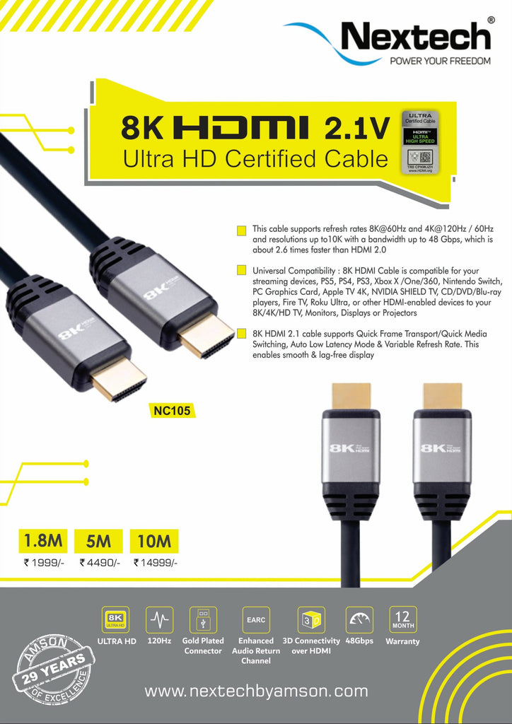 8K HDMI 2.1V Ultra HD Certified AOC Cable 10M