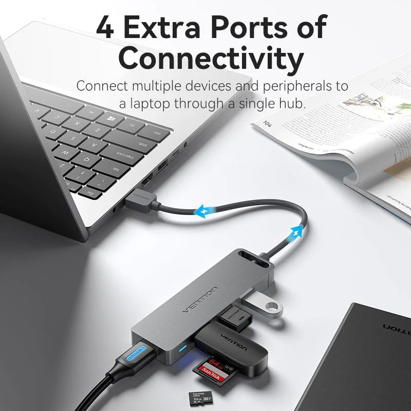 Vention 4-Port USB 3.0 Hub With Power Supply 0.15/0.5/1M Black/Gray