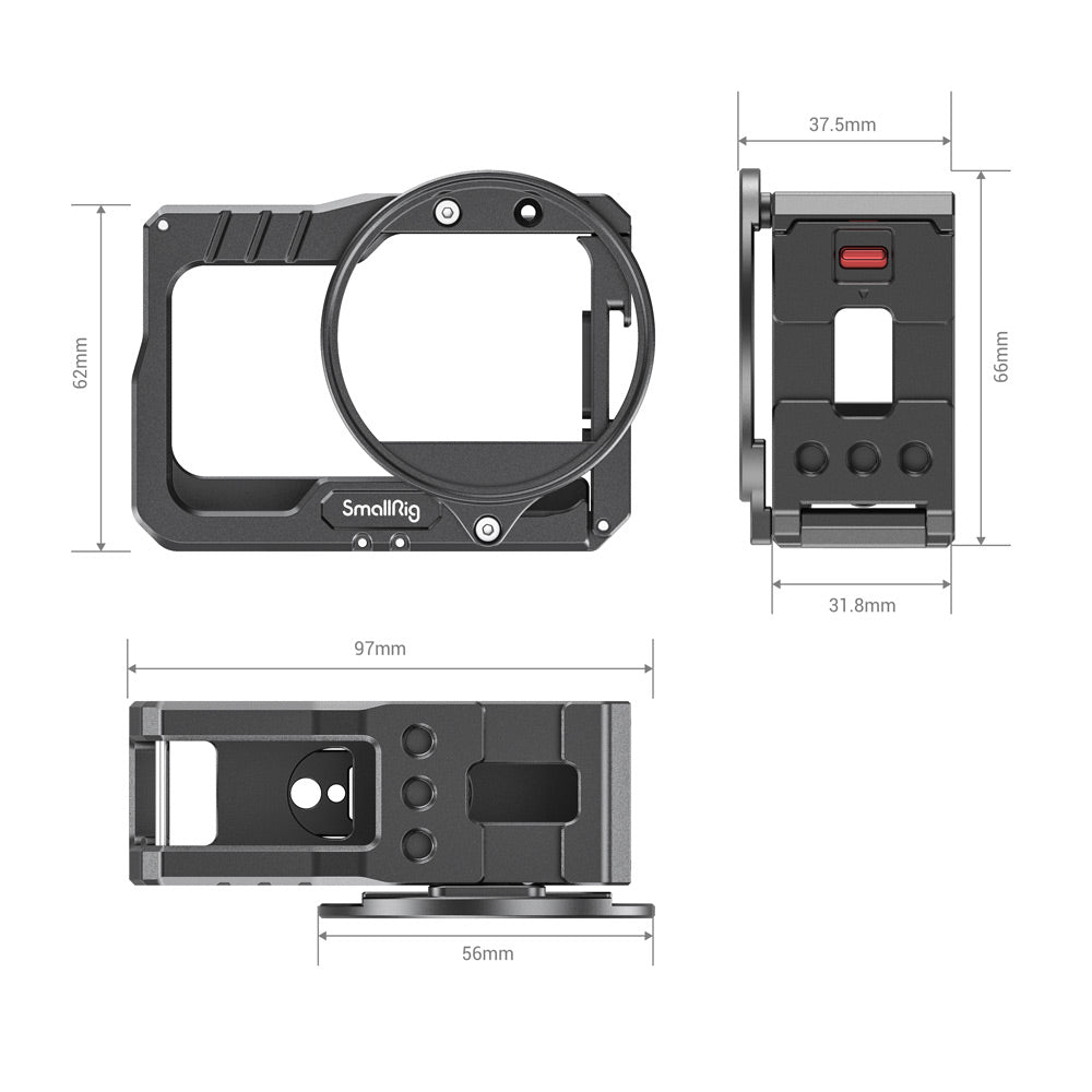 SmallRig Vlogging Camera Cage and 52mm Filter Adapter for Insta360 ONE R 4K Edition 2901